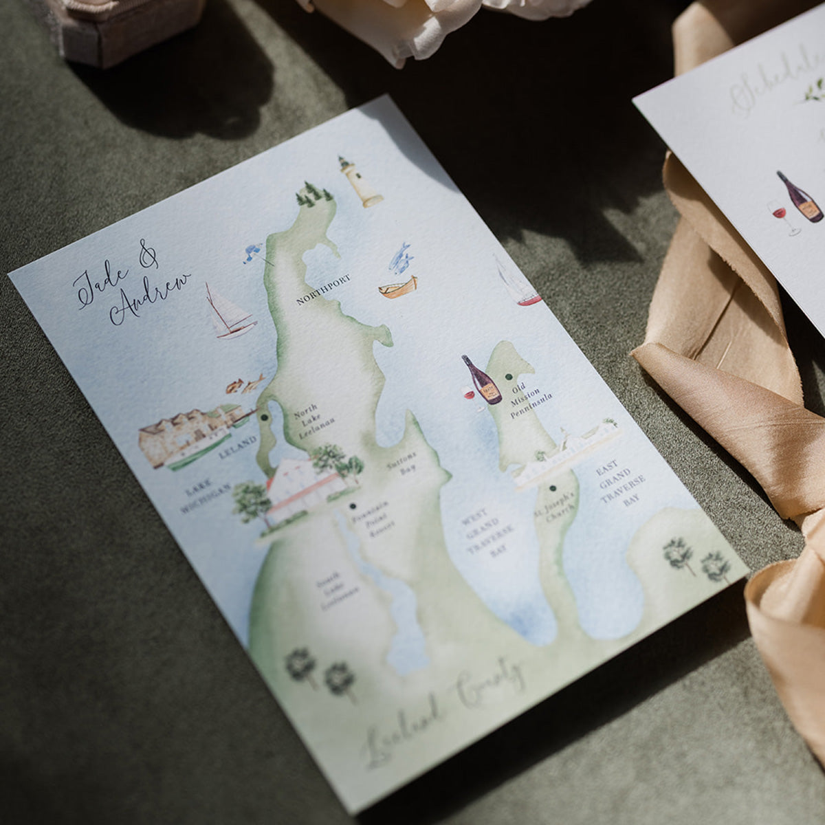 Custom bespoke wedding map watercolour illustration of wedding location